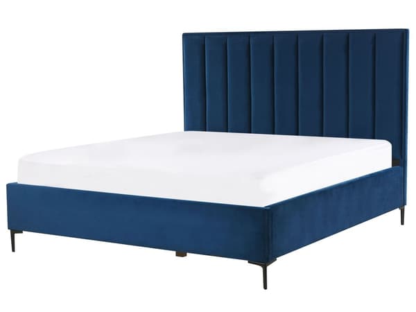 Sänky sininen sametti kangas 180 x 200 cm metallijalat nostettava säilytystila