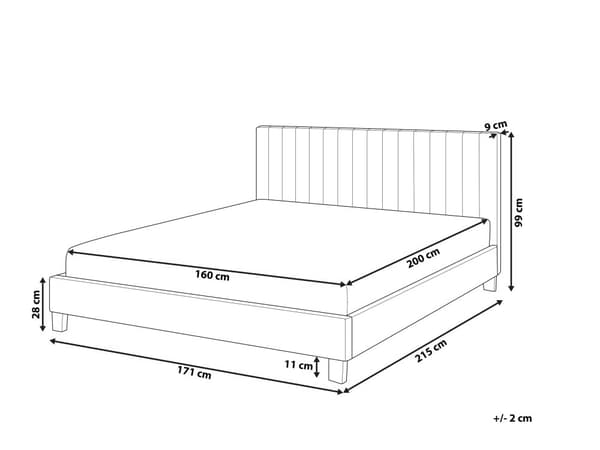 Dubbelsäng Ljusgrå Tyg 160 x 200 cm med Stoppad Huvudgavel