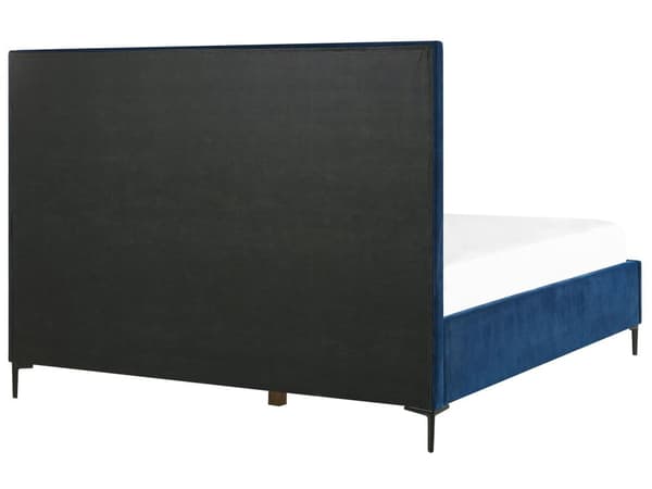Dubbelsäng Marinblå Sammet 180 x 200 cm med Förvaring Vadderad Huvudgavel Svarta Metallben