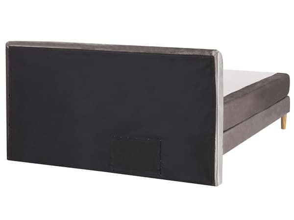 Dubbelsäng Grå Sammet 160 x 200 cm med Madrass Stoppad Huvudgavel Träben
