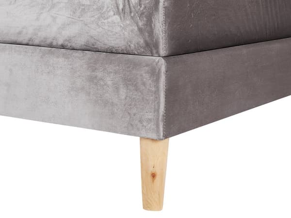 Dubbelsäng Grå Sammet 160 x 200 cm med Madrass Stoppad Huvudgavel Träben