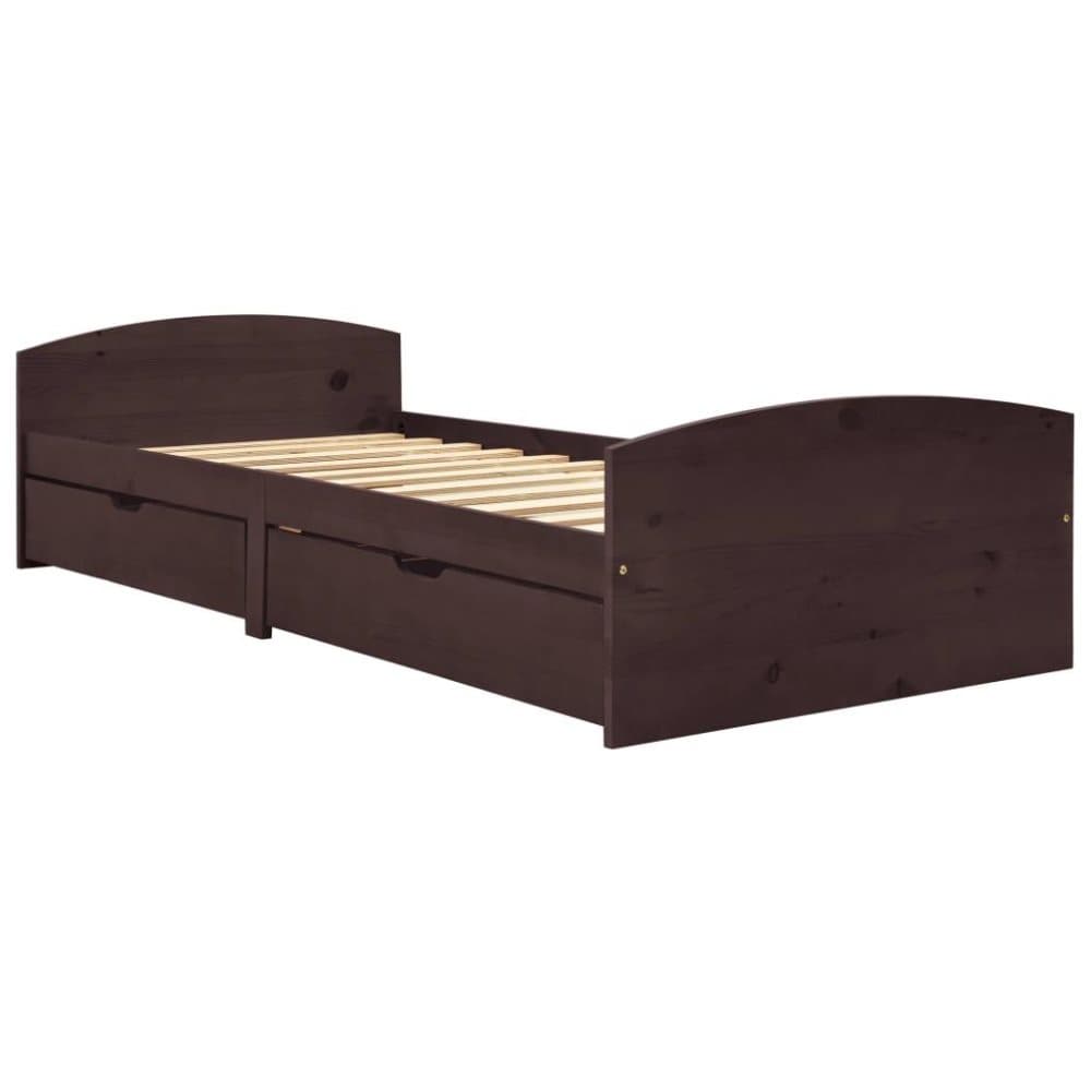 vidaXL Sängram med 2 lådor mörkbrun massiv furu 90x200 cm