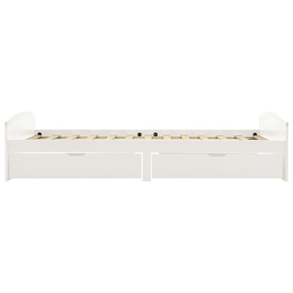 vidaXL Sängynrunko/sänky 2 vetolaatikolla valkoinen täysi mänty 90x200 cm