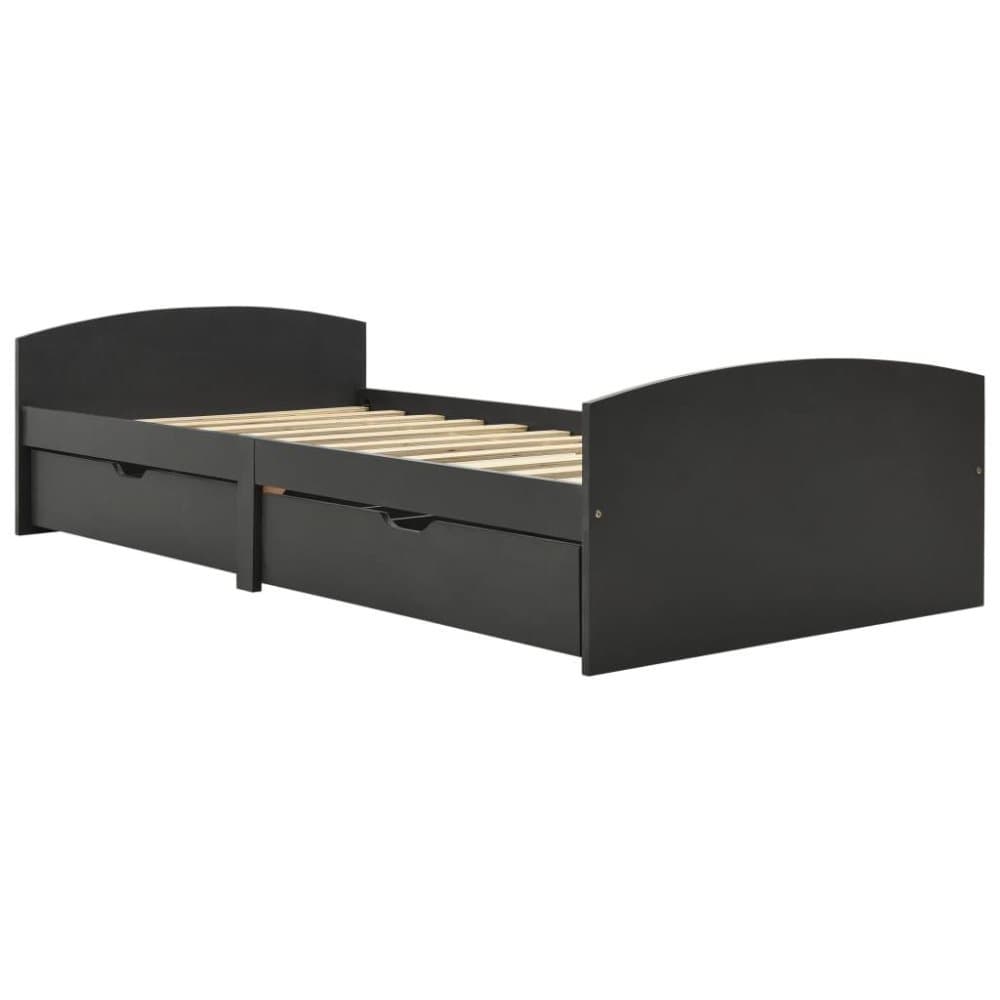 vidaXL Sängram med 2 lådor grå massiv furu 90x200 cm