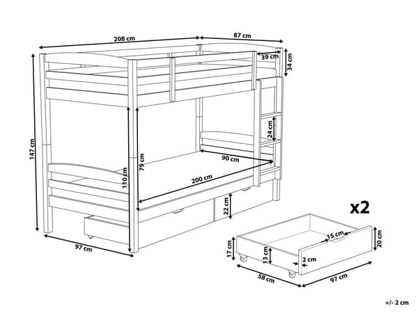 Våningssäng Vit Tall med Förvaring 90 x 200 cm 2 Personer Barn Sovrum Barnrum
