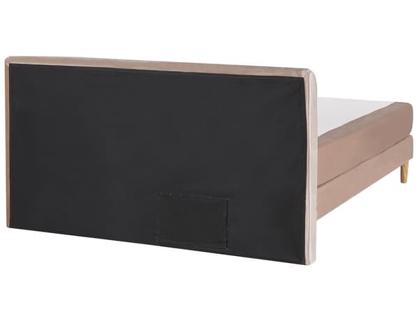 Kontinentalseng i Beige Velour med Træben 160 x 200 cm med Madras og Quiltet Sengegavl Moderne Design