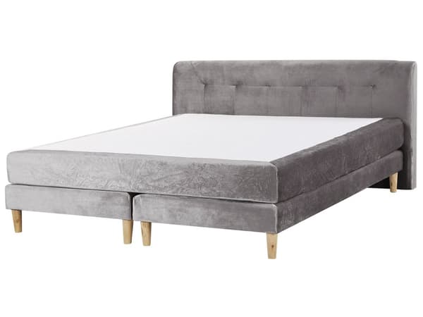 Jenkkisänky harmaa sametti verhoilu 180 x 200 cm sängynpääty joustinpatja moderni tyyli