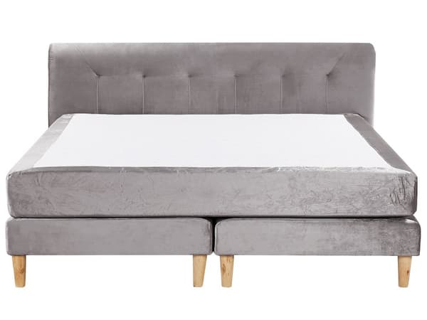 Dubbelsäng Grå Sammet 160 x 200 cm med Madrass Stoppad Huvudgavel Träben