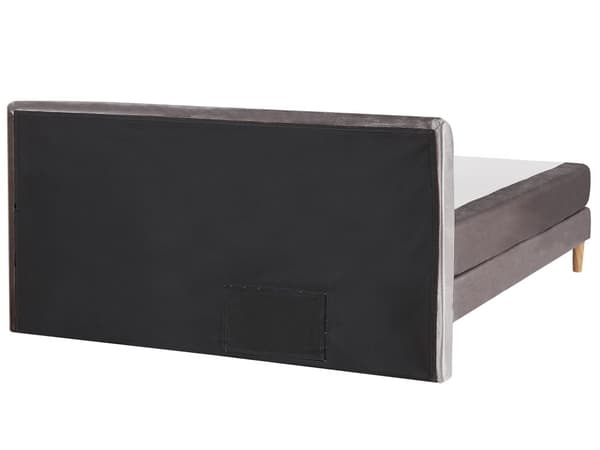Dubbelsäng Grå Sammet 160 x 200 cm med Madrass Stoppad Huvudgavel Träben