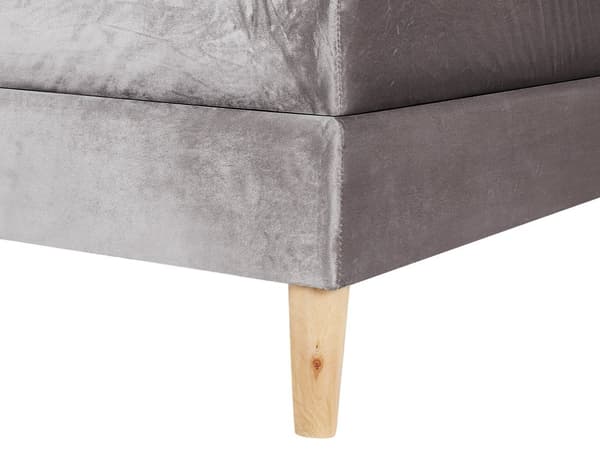 Dubbelsäng Grå Sammet 160 x 200 cm med Madrass Stoppad Huvudgavel Träben