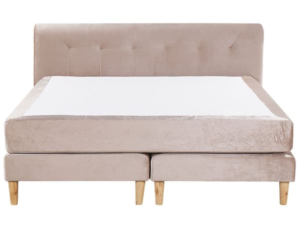 Dubbelsäng Beige Sammet 160 x 200 cm med Madrass Stoppad Huvudgavel Träben