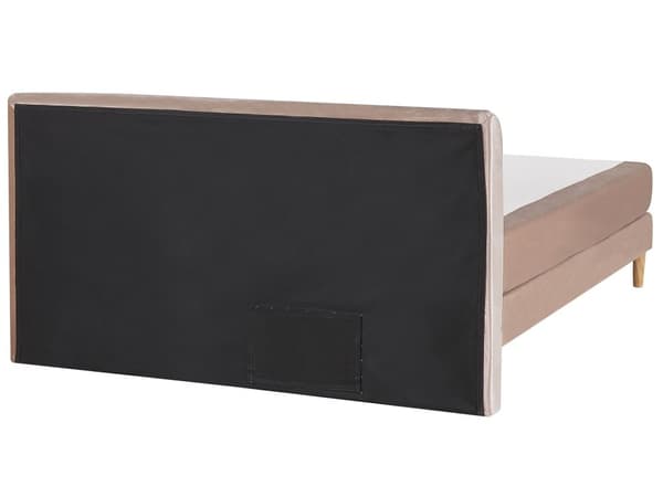 Dubbelsäng Beige Sammet 160 x 200 cm med Madrass Stoppad Huvudgavel Träben