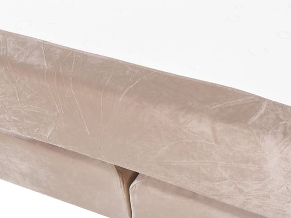 Dubbelsäng Beige Sammet 160 x 200 cm med Madrass Stoppad Huvudgavel Träben