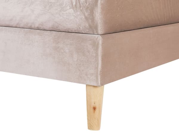 Dubbelsäng Beige Sammet 160 x 200 cm med Madrass Stoppad Huvudgavel Träben