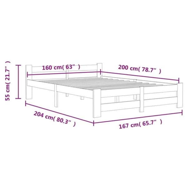 vidaXL Sängram utan madrass vit massiv furu 160x200 cm