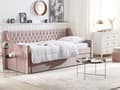 Miniatyrbillede 4 af 11: Sovesofa Lyserød Velour 90 x 200 cm Dekorativ Sofaseng Tuftet Quiltet Ryglæn med Knapper Udtræksseng Design til Pigeværelse Inspiration