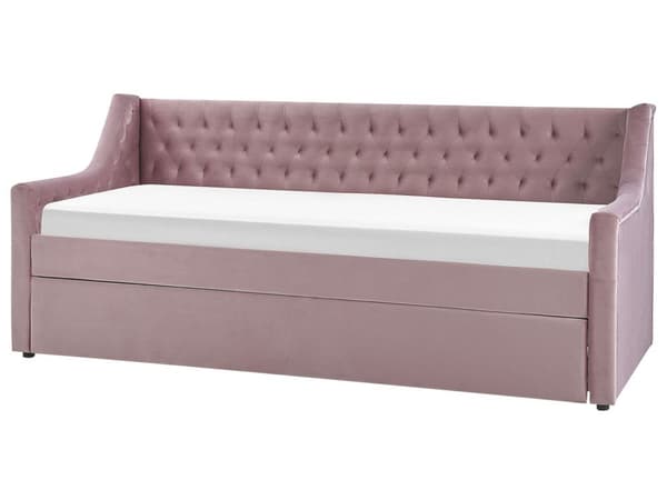 Sovesofa Lyserød Velour 90 x 200 cm Dekorativ Sofaseng Tuftet Quiltet Ryglæn med Knapper Udtræksseng Design til Pigeværelse Inspiration