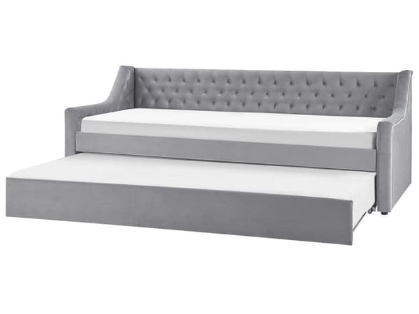 Sovesofa Grå Velour 90 x 200 cm Dekorativ Sofaseng Tuftet Quiltet Ryglæn med Knapper Udtræksseng Design til Pigeværelse Inspiration
