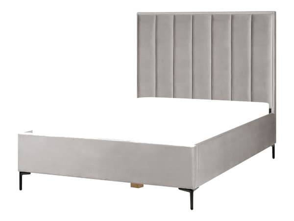Dubbelsäng Ljusgrå Sammet 140 x 200 cm med Förvaring Vadderad Huvudgavel Svarta Metallben