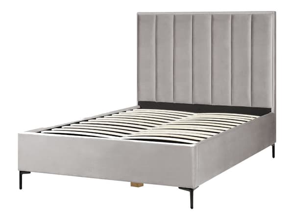 Dubbelsäng Ljusgrå Sammet 140 x 200 cm med Förvaring Vadderad Huvudgavel Svarta Metallben