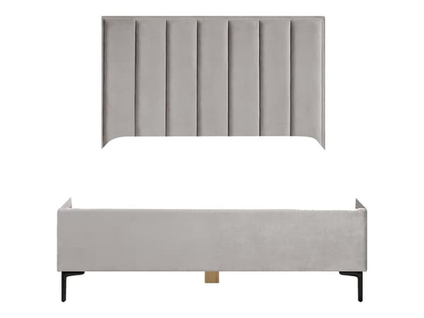 Dubbelsäng Ljusgrå Sammet 140 x 200 cm med Förvaring Vadderad Huvudgavel Svarta Metallben