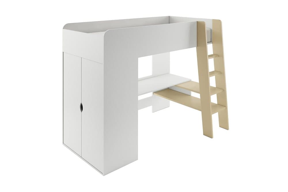 VINDIE Loftsäng med Skrivbord och Garderob 90x200 Vit
