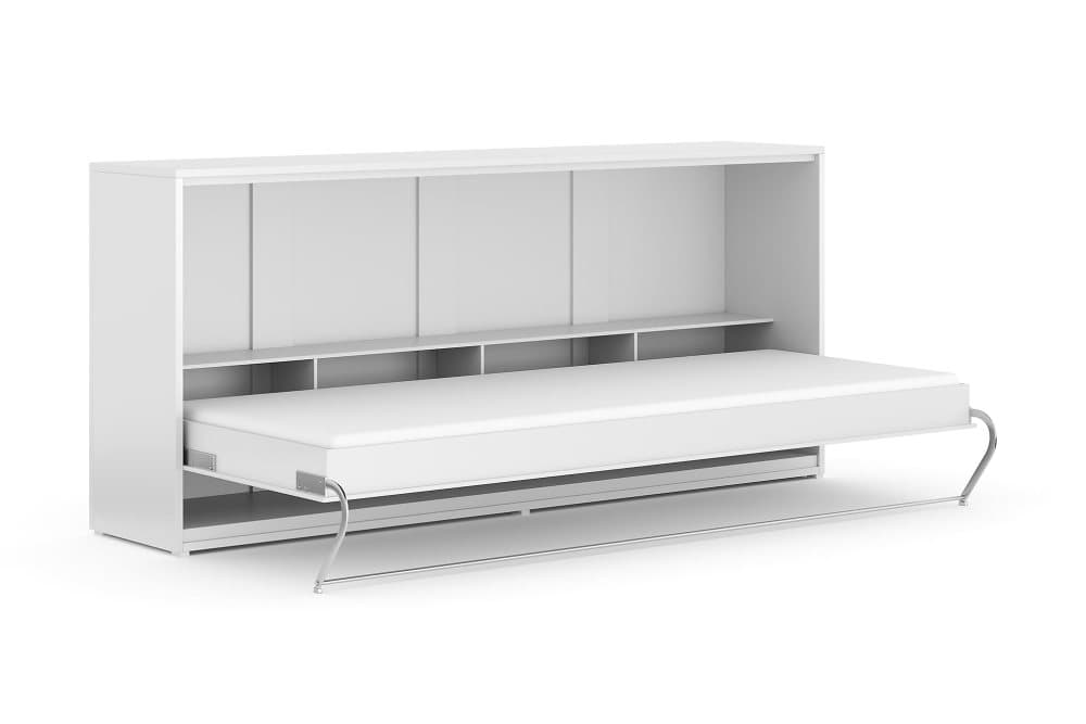 SMART Sängskåp Horisontellt 90x200 Vit + Madrass Basic