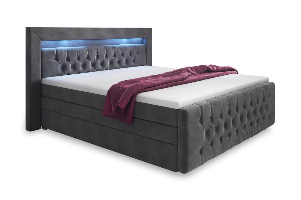 ELIO Lyx Sängpaket 160x200 LED-belysning Grå/Sammet
