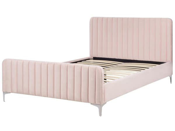 Parisänky pastellipinkki sametti verhoiltu metallijalat 140 x 200 cm sälepohjalla tikatut päädyt moderni tyyli