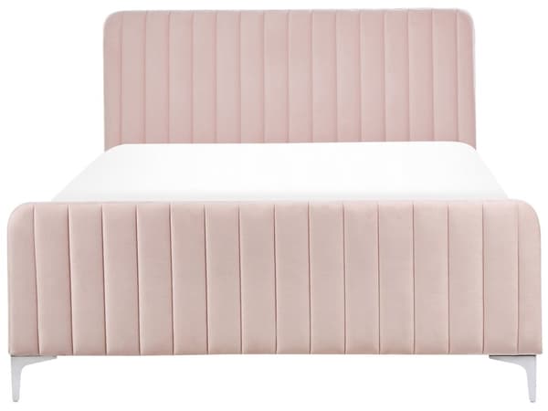 Parisänky pastellipinkki sametti verhoiltu metallijalat 140 x 200 cm sälepohjalla tikatut päädyt moderni tyyli
