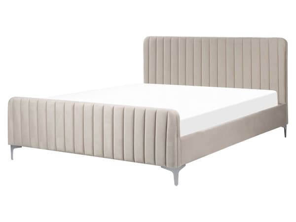 Dubbelsäng Taupe Sammet 160 x 200 cm med Tuftad Vadderad Huvudgavel Metall Ben Modern Design