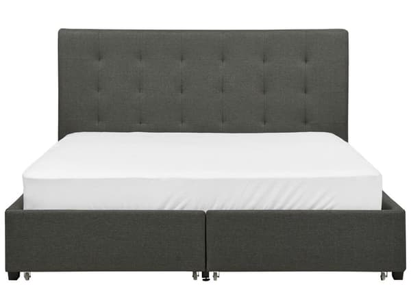 Seng Mørkegrå Polyester 160 x 200 cm Moderne Blød Polstret Dobbeltseng med Opbevaring Skuffer Under Tuftet Sengegavl Soveværelse Kvalitetsseng