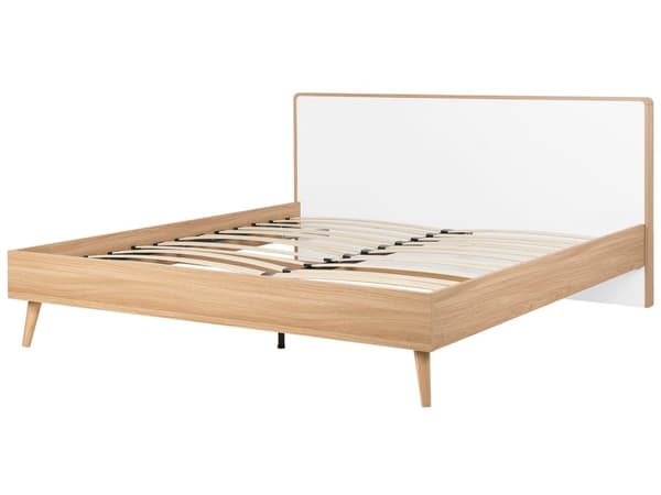 Seng hvid lyst træ 180 x 200 cm med ramme og sengegavl skandinavisk minimalistisk design