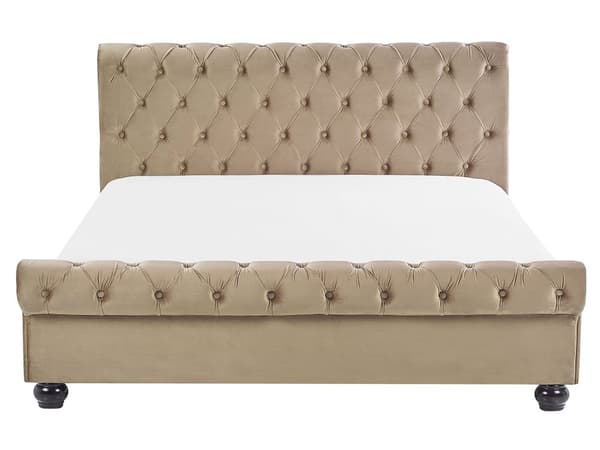 Seng med Beige Velourramme 160 x 200 cm med Quiltet Sengegavl Glamourstil