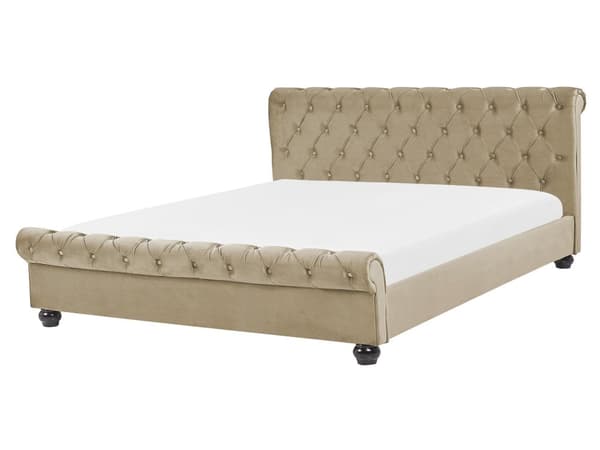 Seng med Beige Velourramme 160 x 200 cm med Quiltet Sengegavl Glamourstil