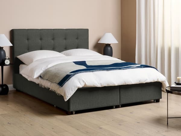 Seng Mørkegrå Polyester 140 x 200 cm Moderne Blød Polstret Trekvart Seng Opbevaring Skuffer Under Tuftet Sengegavl Soveværelse Kvalitetsseng