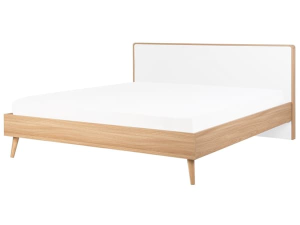 Seng hvid lyst træ 180 x 200 cm med LED-ramme stel og sengegavl skandinavisk minimalistisk design