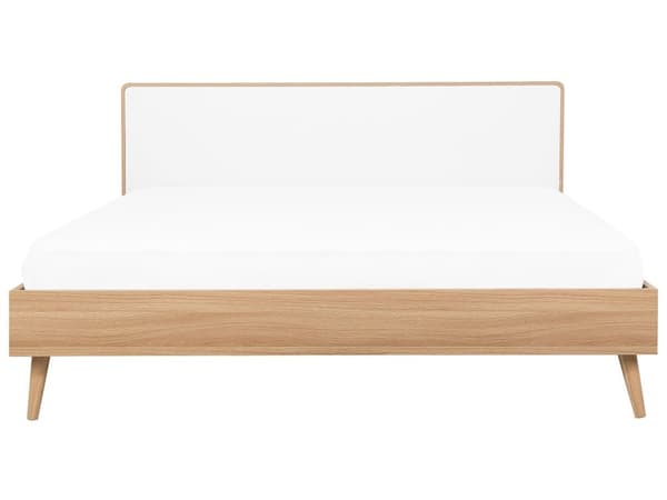 Seng hvid lyst træ 180 x 200 cm med LED-ramme stel og sengegavl skandinavisk minimalistisk design