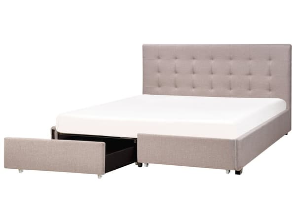 Seng Lysegrå Polyester 180 x 200 cm Moderne Blød Polstret Dobbeltseng med Opbevaring Skuffer Under Tuftet Sengegavl Soveværelse Kvalitetsseng