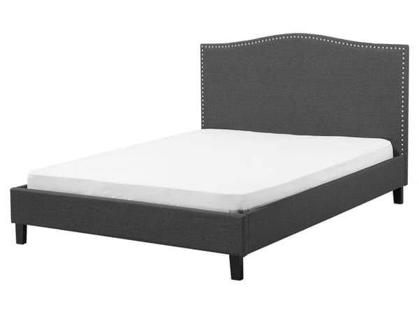 Dobbeltseng Grå Polyester 160 x 200 cm Polstret Sengeramme med Sengegavl LED Lys Glamour Knap Mønster Soveværelse Dekor