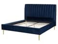 Miniatyrbillede 6 af 10: Blå Seng med Stel Betrukket med Gyldne Ben cm høj Retro Design Sengegavl