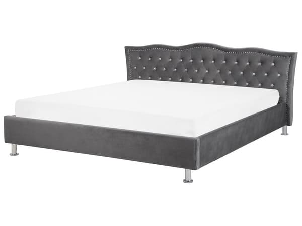 Mørkegrå Velour Seng 180 x 200 cm med Dekorativ Sengegavl med Krystaller og Nitter