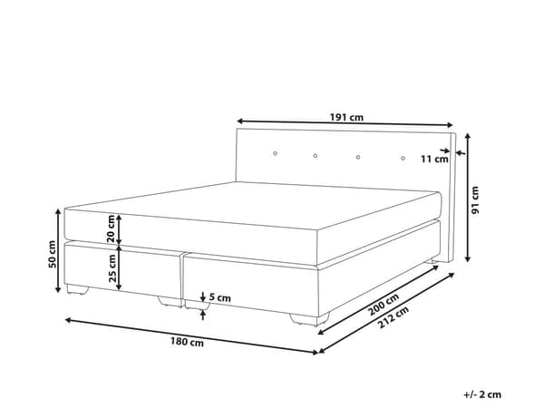 Kontinentalseng Beige Polstret med Sølv Metalben 180 x 200 cm 2 Personers God Dobbeltseng Boxmadras Lav Sengegavl Soveværelse Indretning Dekor