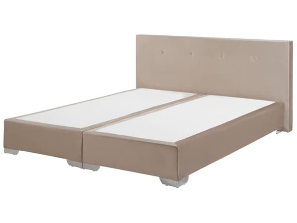 Kontinentalseng Beige Polstret med Sølv Metalben 180 x 200 cm 2 Personers God Dobbeltseng Boxmadras Lav Sengegavl Soveværelse Indretning Dekor
