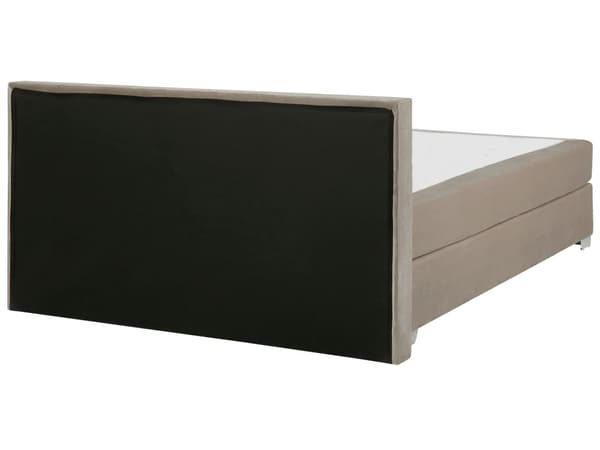 Kontinentalseng Beige Polstret med Sølv Metalben 180 x 200 cm 2 Personers God Dobbeltseng Boxmadras Lav Sengegavl Soveværelse Indretning Dekor