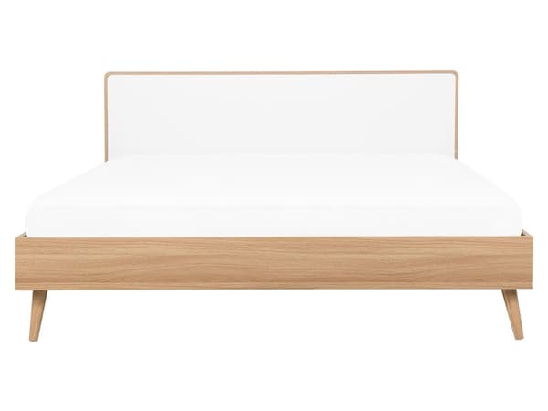 Seng hvid lyst træ 160 x 200 cm med LED-ramme stel og sengegavl skandinavisk minimalistisk design
