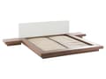 Miniatyrbillede 8 af 11: Træseng brun 160 x 200 cm LED 2 sengeborde høj sengegavl i japansk stil
