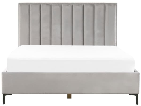 Grå velourseng 180 x 200 cm betrukket med beholder dekorativ sengegavl metalstel sorte ben
