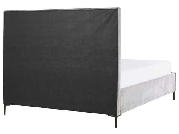 Grå velourseng 180 x 200 cm betrukket med beholder dekorativ sengegavl metalstel sorte ben