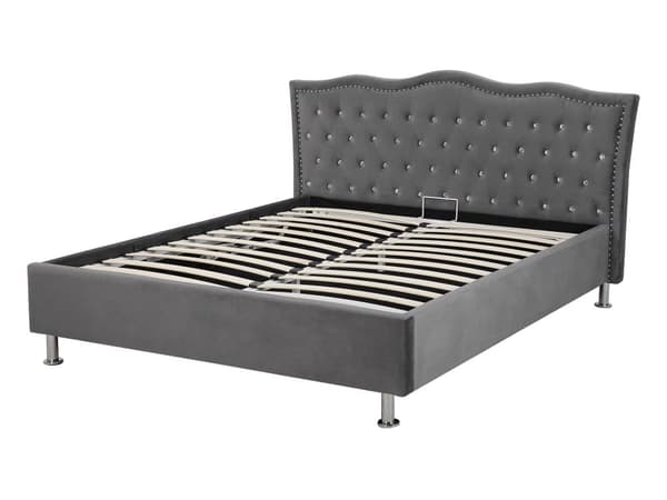 Mørkegrå Velour Seng 140 x 200 cm med Dekorativ Sengegavl med Krystaller og Nitter